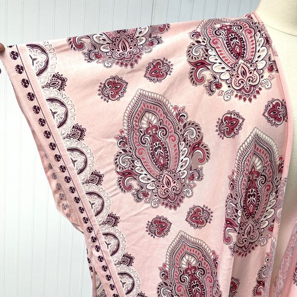 Burnout Bandana Print Kimono Coverup Pink Western Festival Rave Burnout Bohemian - Picture 4 of 8